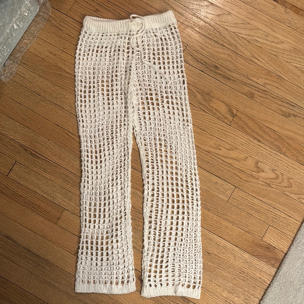 Cream Crochet Knit Pants